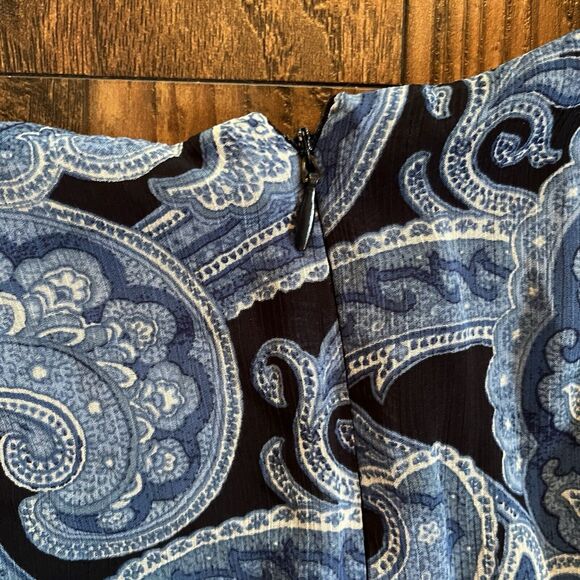 Ralph Lauren Dress Womens 16 Paisley Georgette Tiered Tie Front Blue Zip Back - Picture 9 of 11